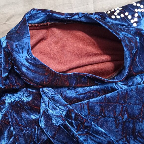 Blue Crushed Velvet Dance Costume with Swarovski Crystal AB 20ss Rhinestones - Picture 7 of 9